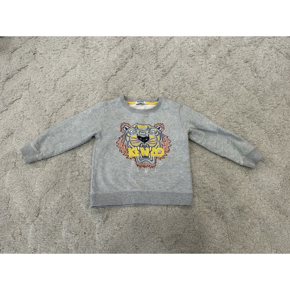 Kenzo Kids Gray Tiger Embroidered Cotton Blend Sweatshirt 3/4? AS IS